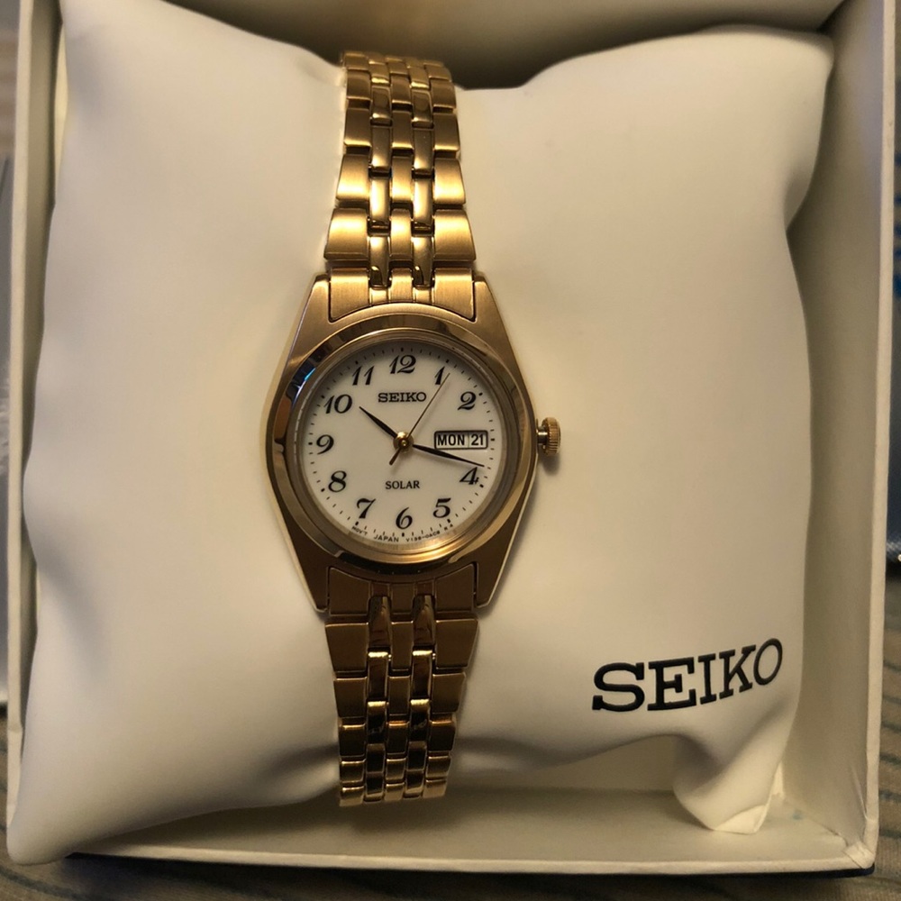 Seiko Women’s Solar White Dial Gold-Tone Watch